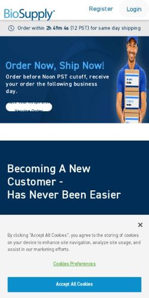 The biosupply.fffenterprises.com homepage as it renders on a phone
