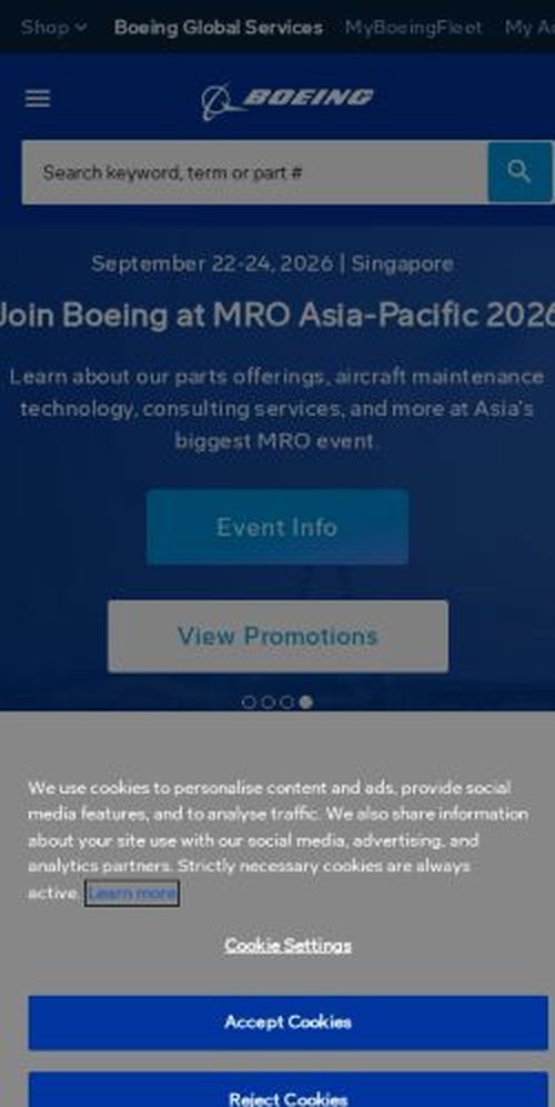 The services.boeing.com homepage as it renders on a phone