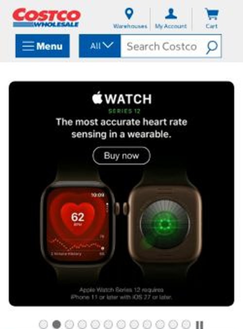 The costco.com.au homepage as it renders on a phone
