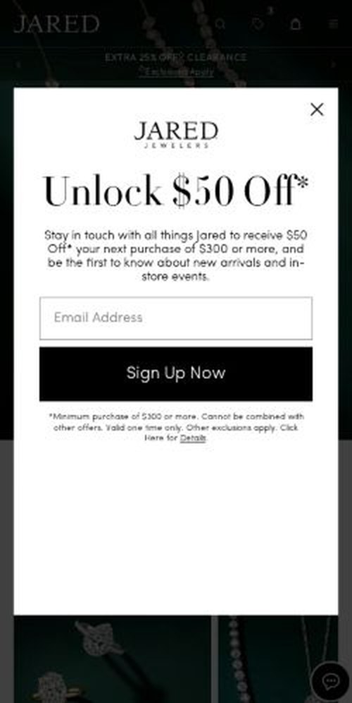 The jared.com homepage as it renders on a phone