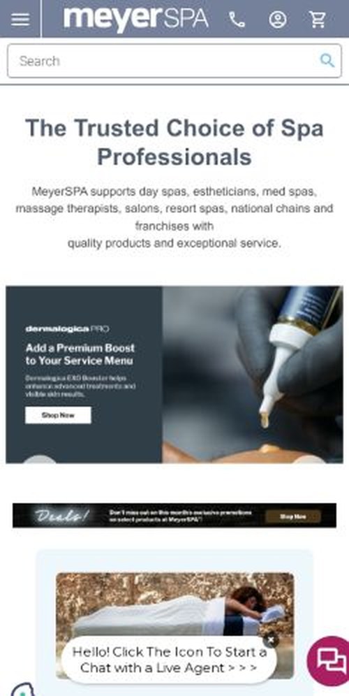 The meyerspa.com homepage as it renders on a phone