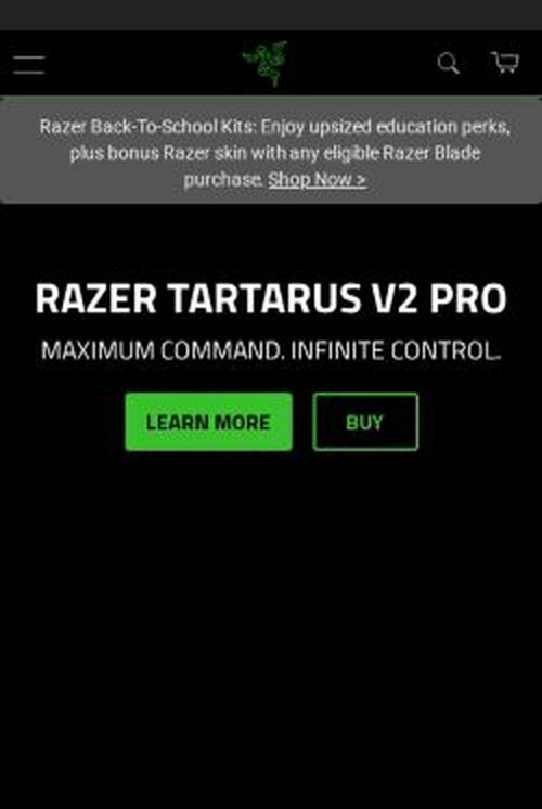 The razer.com homepage as it renders on a phone
