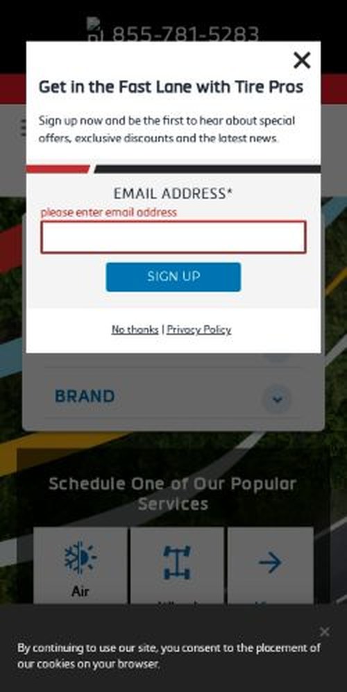 The tirepros.com homepage as it renders on a phone