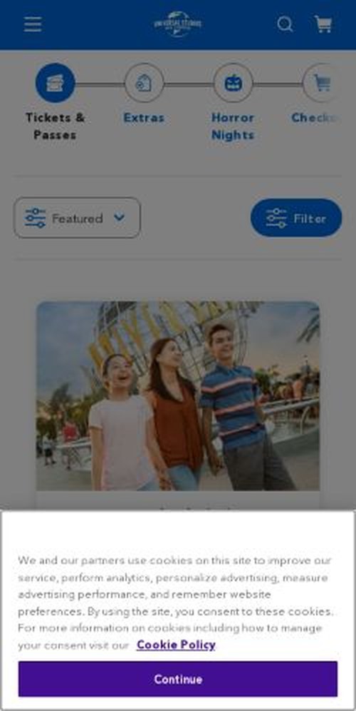 The store.universalstudioshollywood.com homepage as it renders on a phone
