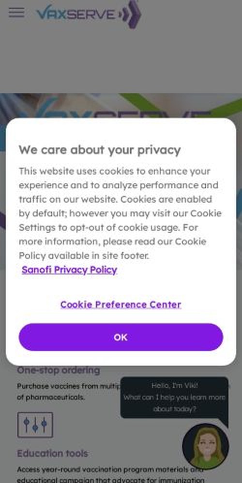 The vaxserve.com homepage as it renders on a phone