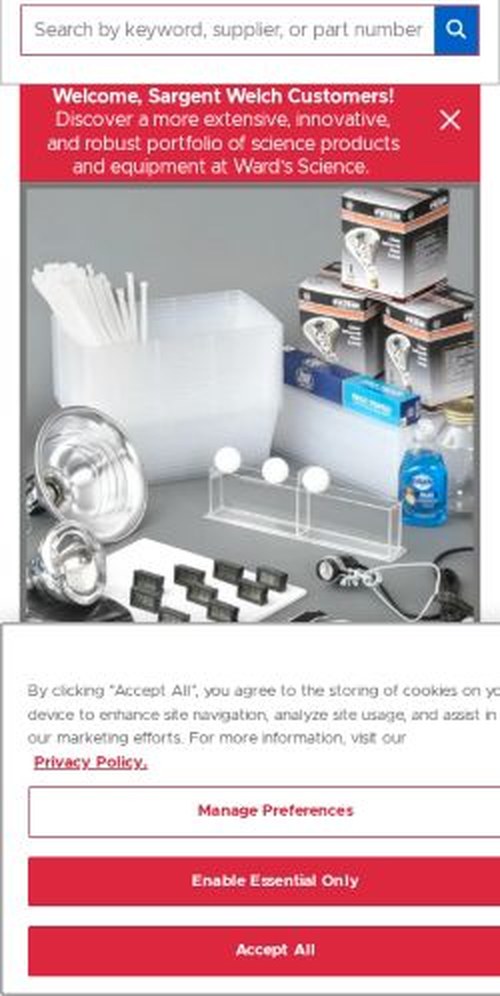 The wardsci.com homepage as it renders on a phone